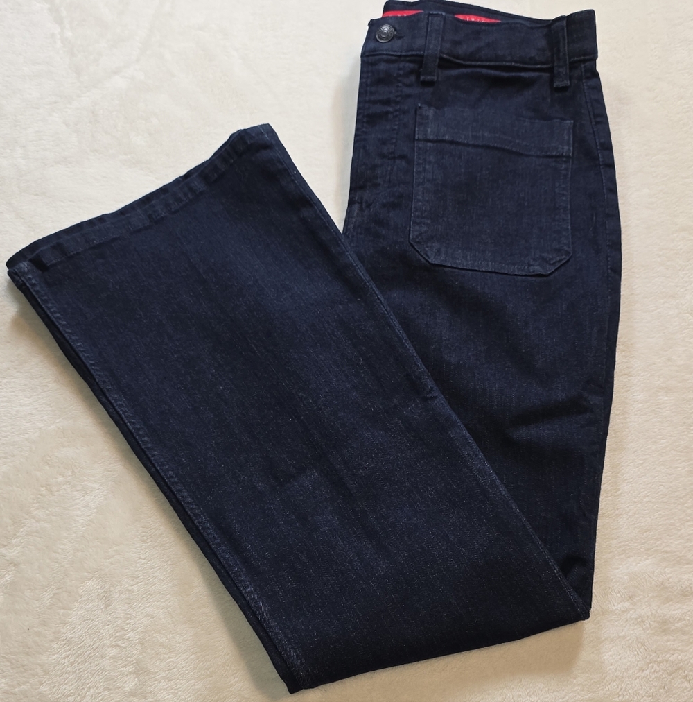 SPANX Wide Leg Denim Jeans with Patch Pockets Dark Blue Size 12 NWOT